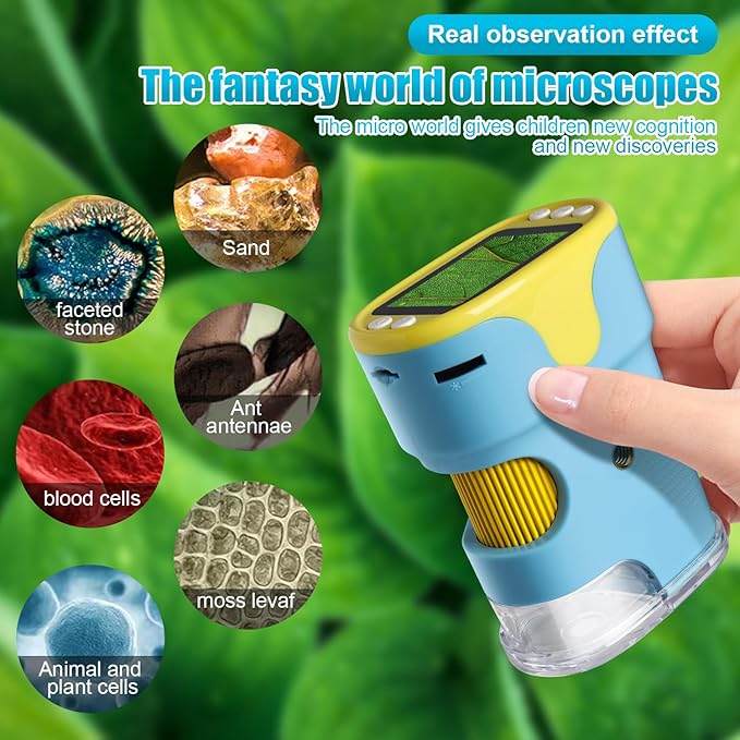 1000X Handheld Microscope for Kids, Weton 2.0" HD Screen Mini Digital Microscope w/Slides Kit Portable Edu Gift for Age 4-6 8-12 Children Students,32G SD Card & Tripod Stand Included