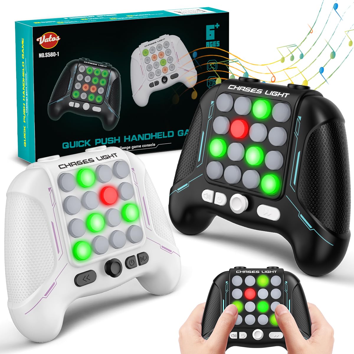 VATOS 2PCS Quick Push Fidget Game Handheld Black & White Electric Pop Game with 5 Gameplay Modes, Handheld Game Controller, Portable Toy Cool Gifts for 6 7 8 9 Year Old Kids Boys Girls Teens Adults