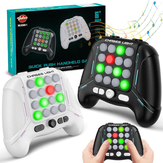VATOS 2PCS Quick Push Fidget Game Handheld Black & White Electric Pop Game with 5 Gameplay Modes, Handheld Game Controller, Portable Toy Cool Gifts for 6 7 8 9 Year Old Kids Boys Girls Teens Adults