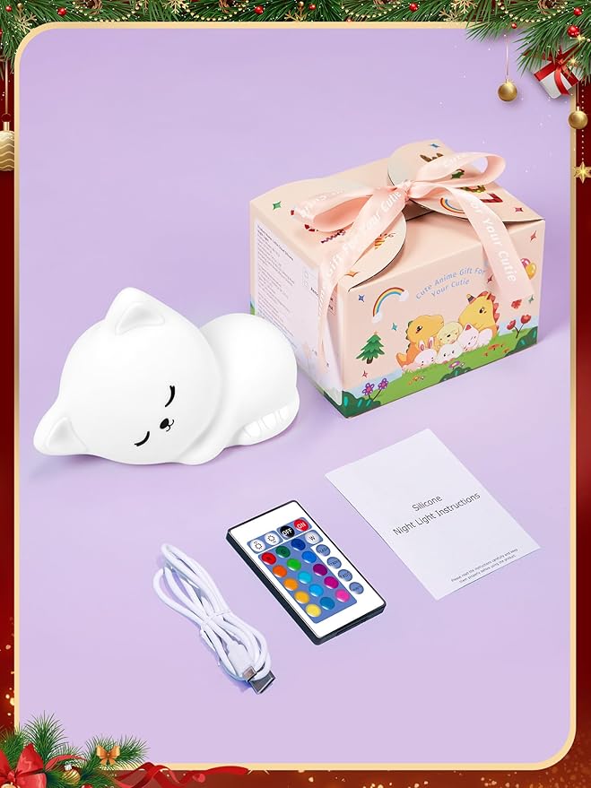 Mubarek 【Remote + Gifts Package】 Cat Night Light for Kids,16 Colors Dimmable Teen Girl Gifts Trendy Stuff, TAP for Fun Cute Stuff for Teen Girls,Cute Room Decor for Girl