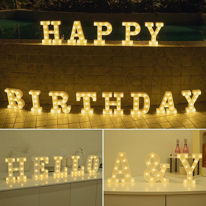 Foaky Rechargeable LED Letter Lights Sign Marquee Light Up Letters Sign for Night Light Wedding/Birthday Party Christmas Lamp Home Bar Decoration (S)