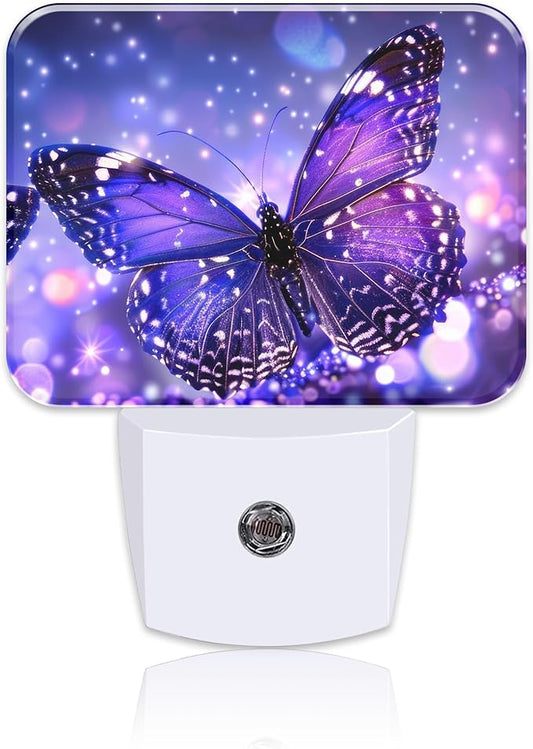 Purple Glowing Magic Butterfly Night Light Butterfly Nightlight Plug into Wall with Dusk to Dawn Sensor for Kid Girls Boys Women Men Room, Hallway, Kitchen, Bathroom, Stairs Decor