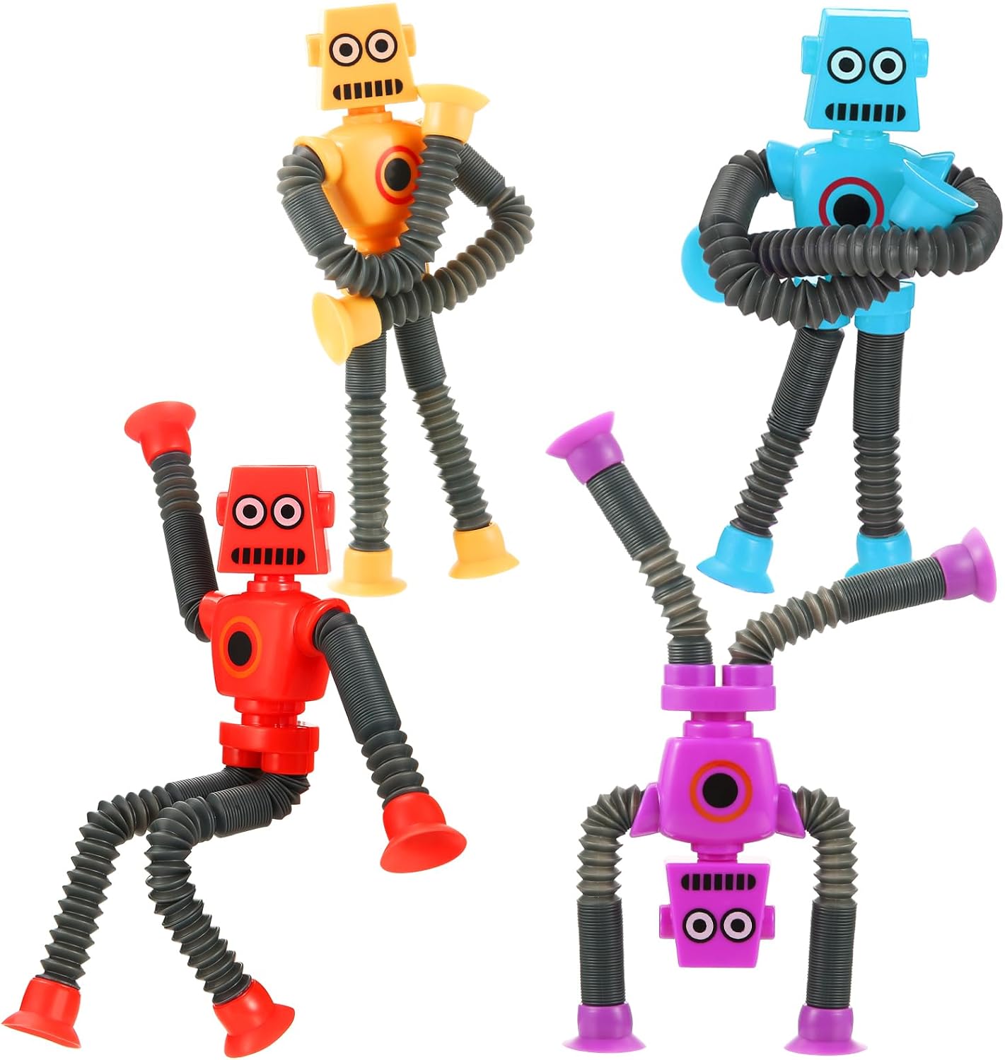 4 Pack Telescopic Robot Suction Cup Toy, Stress Relief Sensory Toys,Connect, Stretch, Twist & Pop Tubes ADHD Autism for Toddler Gifts, Christmas Stocking Stuffers for Kids