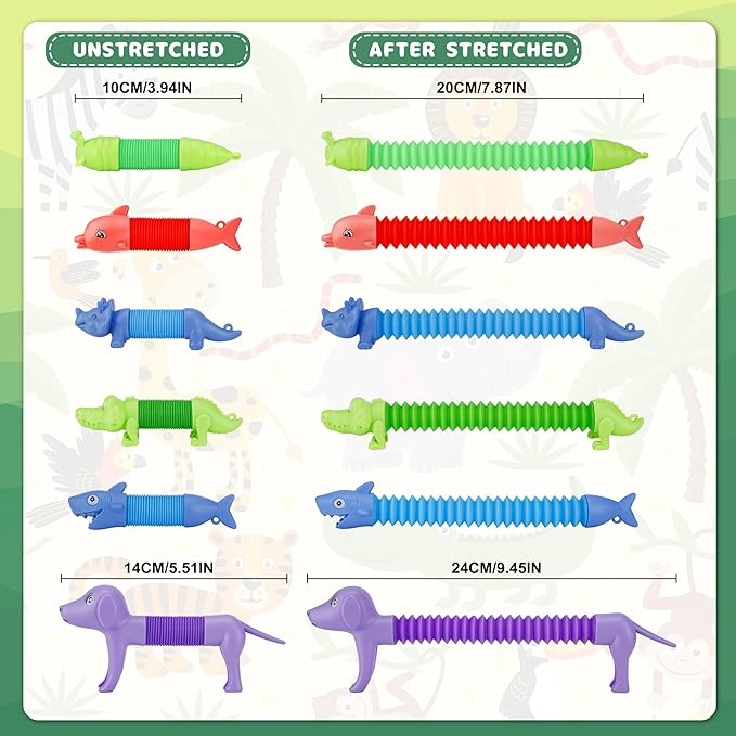 20Pcs Animal Pop Tubes Fidget Toys,Party Favors, Carnival Prizes,Birthday Gifts for Kids, Stress Relief Sensory Toys for Kids 3-8, Piñata Stuffers
