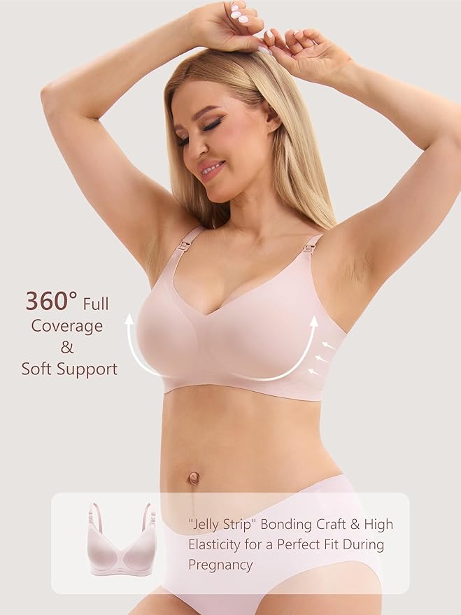 Angelhood 3 Pack Nursing Bras for Breastfeeding Seamless Pregnancy Maternity Bra Wireless Sleep Bralette with Extenders