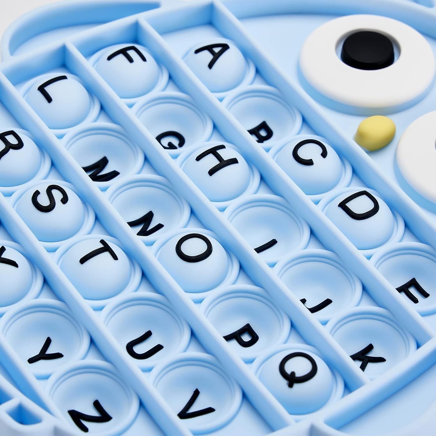 Push Pop Bubble Fidget Sensory Toy, Silicone Stress Relief Popping Toy, ABC Alphabet Owl Shaped Educational Learning Tools for Toddlers Kids Students (Black Letters-Blue)