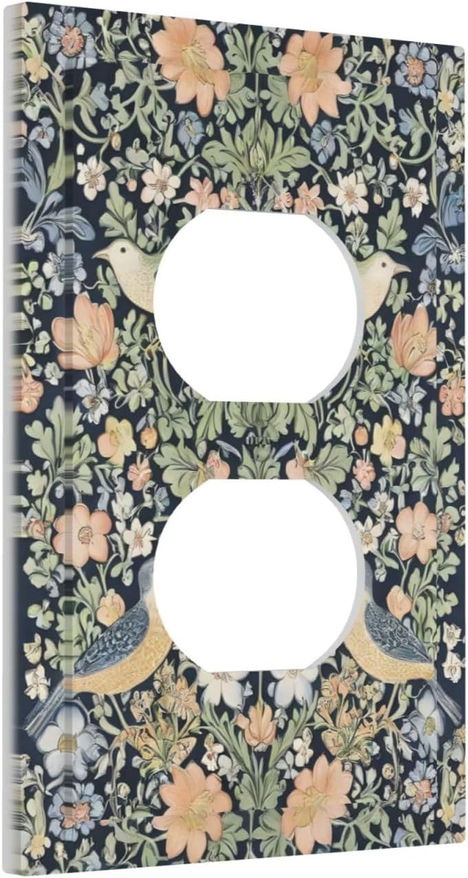 Decorative Outlet Covers Rustic Morris Birds Green Leaf Flower 1 Gang Duplex Light Switch Cover Plate Wall Plates for Electrical Outlets Switchplate Faceplate for Country Bedroom Home Decor