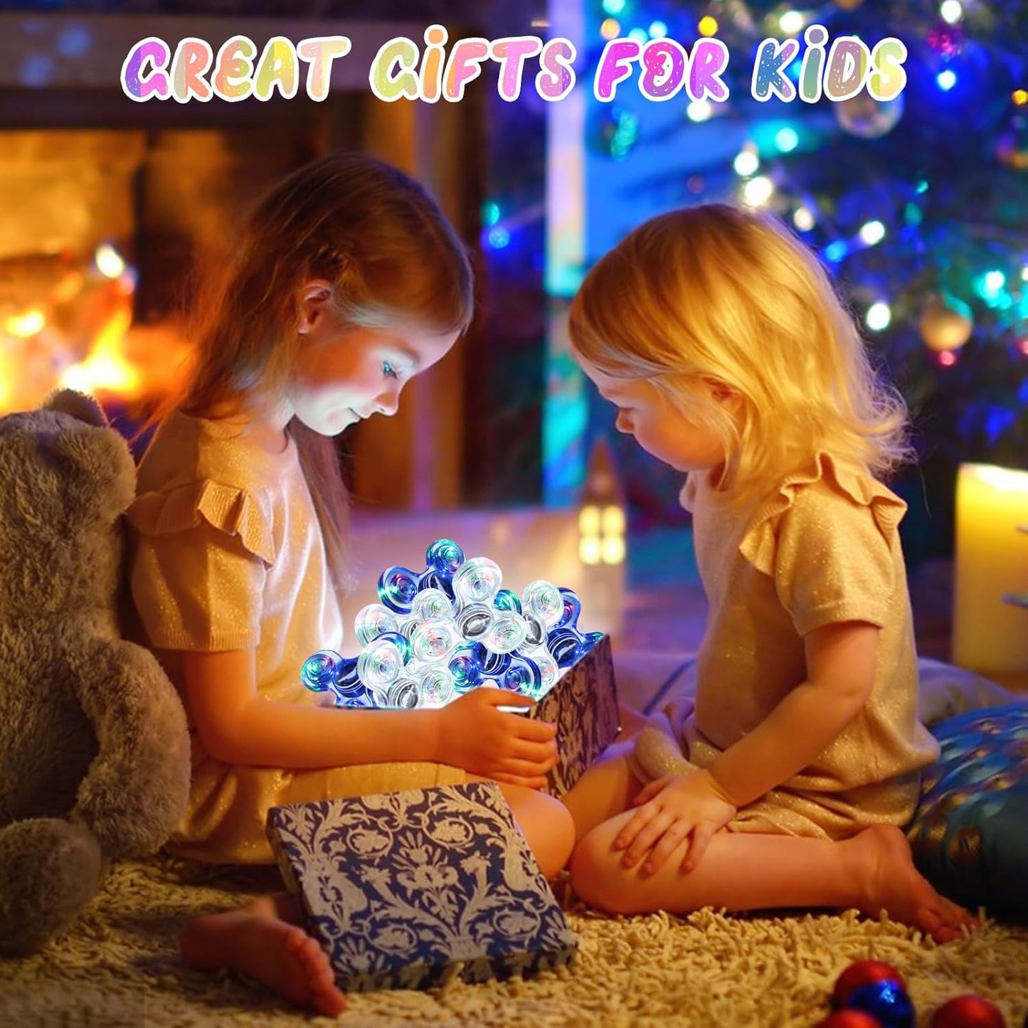 SCIONE 2Pack Fidget Spinners for Kids, LED Light up Sensory Fidget Toys for Kids Adults, Glow in The Dark Toys for Teens Boys Girls Halloween Classroom Prizes, ADHD Stress Anxiety Relief Fidgets