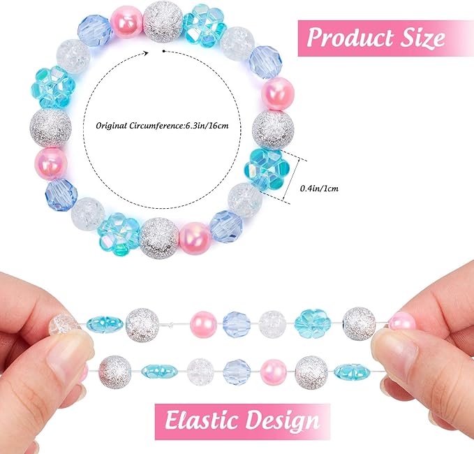 Lorfancy 12 Pcs Girls Beaded Bracelets Rainbow Baby Toddler Cute Friendship Stretchy Costume Jewelry Set