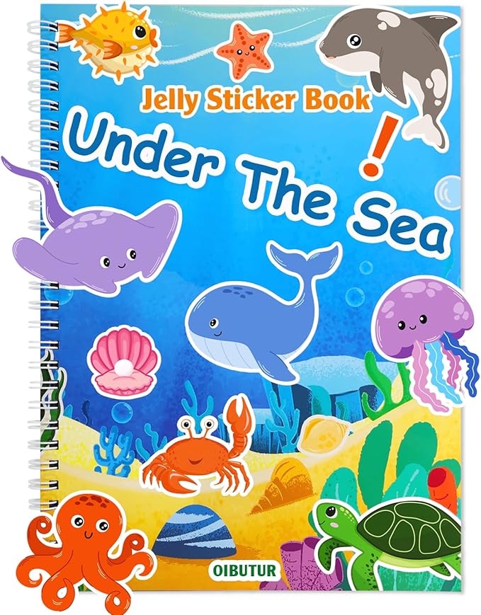 Jelly Sticker Books for Toddlers 2-4 Years, Under The Sea Stickers for Kids 1-3, Reusable Sticker Book for Toddler Plane Activities Travel Essentials (Under The Sea)