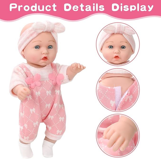 12" Baby Doll with Clothes and Accessories Set in Gift Box,12 Inch Baby Care Game Playset with Pacifier Feeding Bottle First Baby Dolls Toy Stuff Gift Idea for Toddler Girl Age 3+