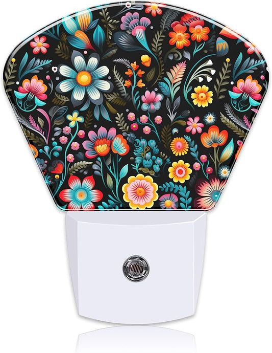 Embroidery Style Flowers Plug in Night Lights, Flowers Nightlight Plug Into Wall Dusk to Dawn Sensor for Kid Girls Boys Women Men Bedroom, Hallway, Kitchen, Bathroom, Stairs Decor
