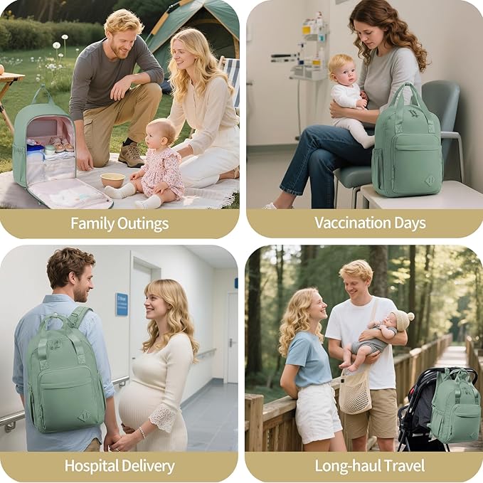 CEI-CEI Diaper Bag Backpack Large Baby Diaper Bag Water-resistant Travel Diaper Backpack for Boys Girls Newborn with Insulated Pockets, Changing Pad, Stroller Straps