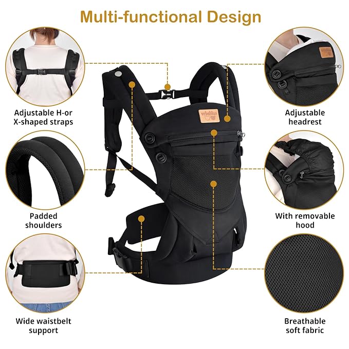 New Upgrade Ergonomic Baby Carrier Newborn Toddler Wrap Carrier,Hands Free Baby Sitting Sling,Breathable,Perfect for Infants/Chest Sling for Babies Shower Gift (Ink-Black, Upgrade-with Belt)