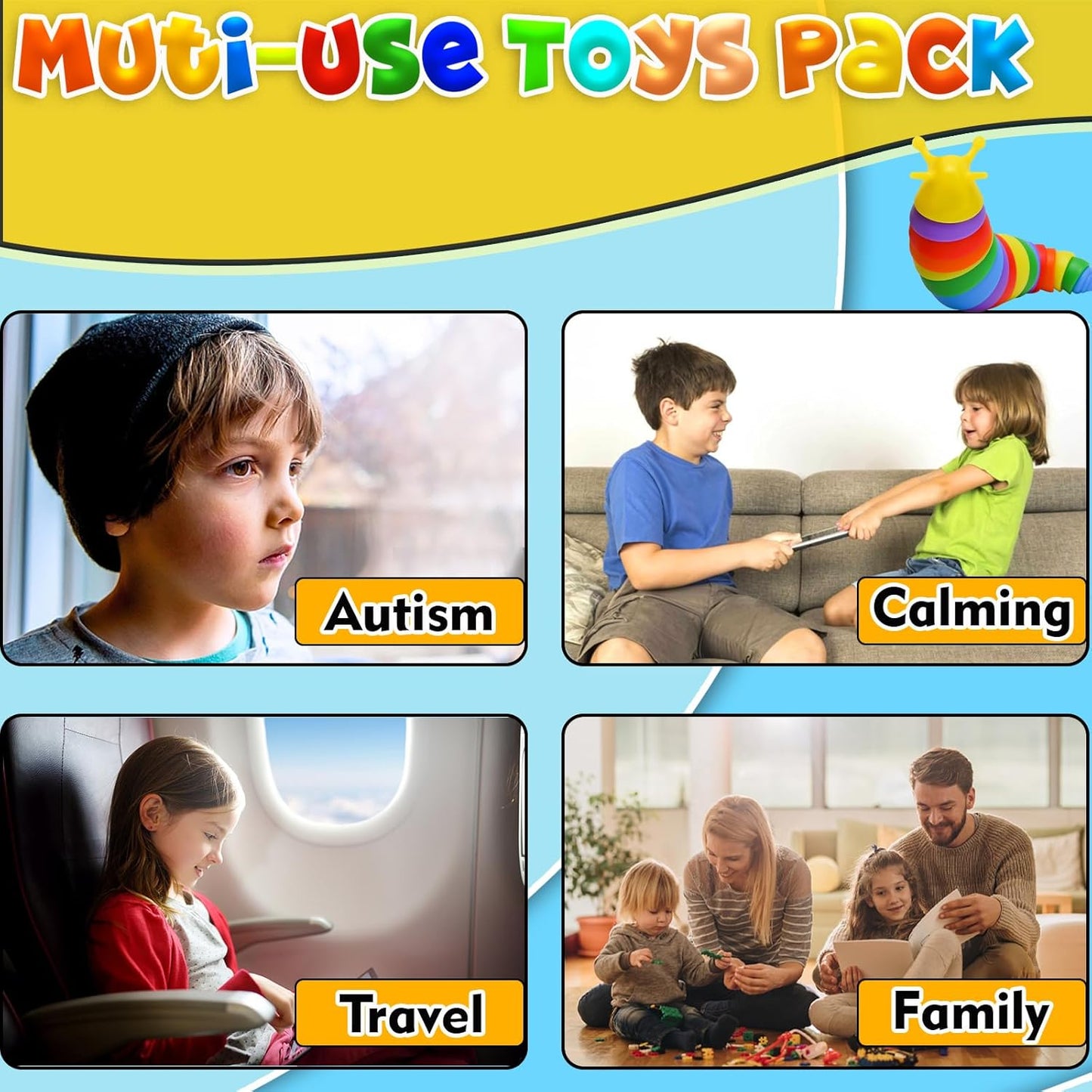 3Pcs Sensory Toys for Autistic Children Set, Autism Fidget Toys Pack Calm Down Travel Essential for Kid Toddler Age 3 4 5 Years, ADHD Stress Anxiety Christmas Stocking Stuffer for Boys Girls