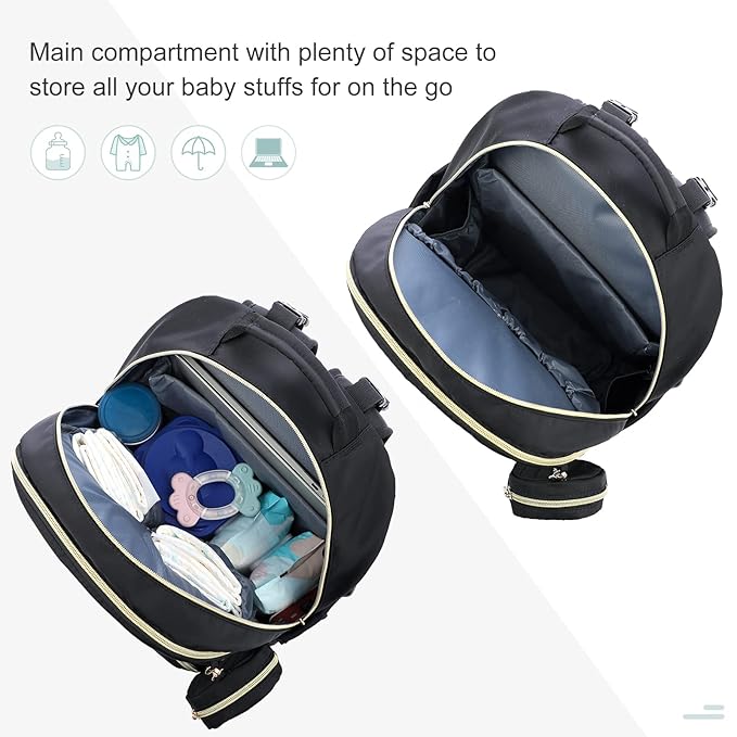 LOVEVOOK Diaper Bag Backpack, Quilted Baby Bag with Changing Pad & Pacifier Holder, Waterproof Travel Diaper Bags for Baby Boys Girls, Stylish and Large Capacity, Black