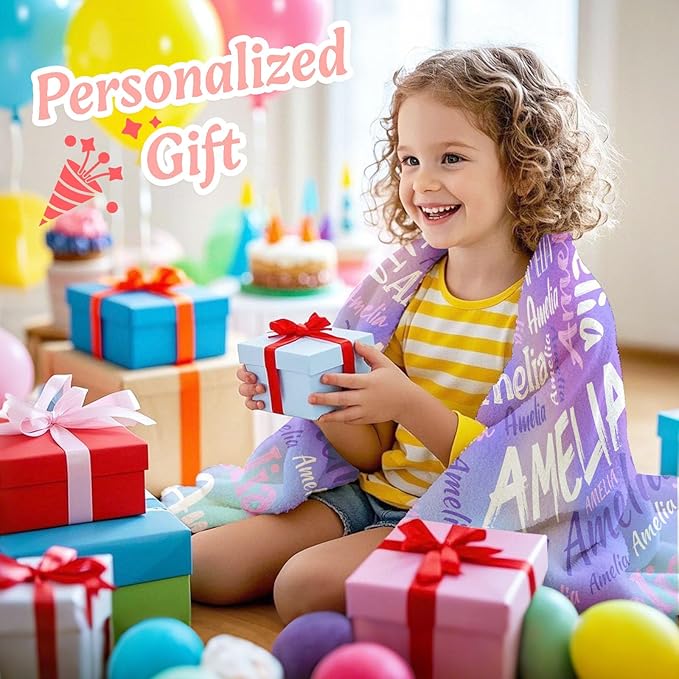 Gowelly Personalized Baby Blanket with Names| Lightweight Soft Flannel Blanket for Kids| Customized Easter Birthday Babyshower Gifts for Baby Newborn and Mom to be