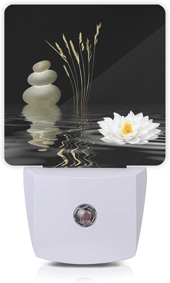 Zen Spa Night Light,Grey Stones Lotus Night Lights Plug into Wall Dusk to Dawn Sensor Led Lamp for Women Men,Led Lights for Stairway/Hallway/Bedroom,0.5W