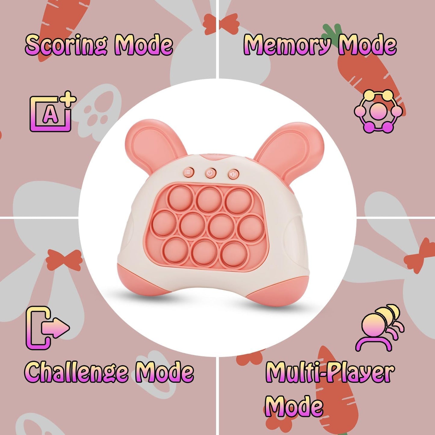 Fast Push Game, Bunny Ear Handheld Speed Push Bubble Game Console, Light up Pop Game Sensory Fidget Toys for Kids, Autism Sensory Toys,Birthday Easter Toy for Boys Girls Adults(Pink)