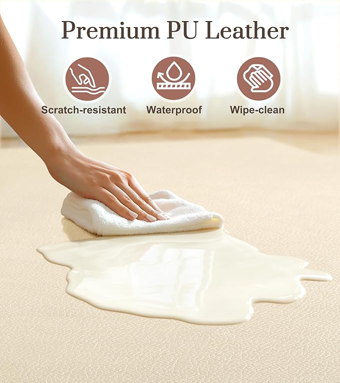 Baby Mat for Floor, Thick Soft Non-Toxic Vegan Leather Baby Play Mat, Waterproof Foam Play Mat, Padded Play Mat for Baby, 50x50 Playpen Mat, Infant Playmat for Baby Girls and Boys, Beige