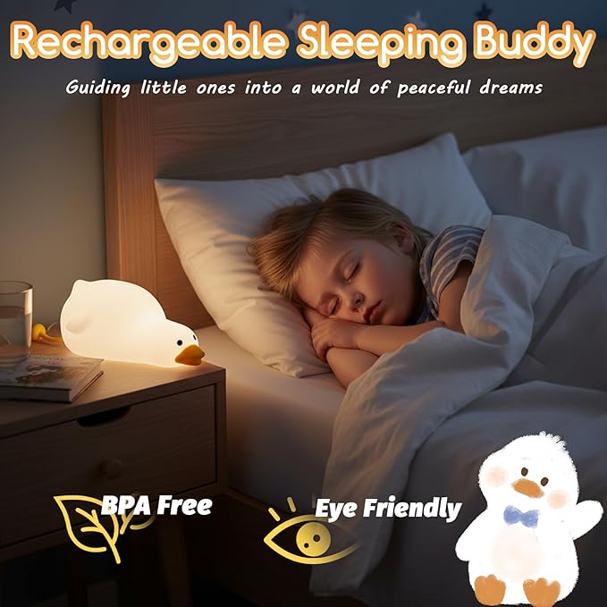 LED Duckling Night Light, Cute Duckling Three-Level Dimmable Night Light, Rechargeable Bedside Touch Lamp, Suitable for Boys and Girls Room Decoration