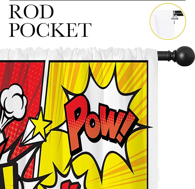 Superhero City Wars Explosion Rod Pocket Blackout Curtains for Boy Girl Bedroom, Colorful Comics Ar Thermal Insulated Home Window Drapes for Living Room Darkening, 84x72 inch