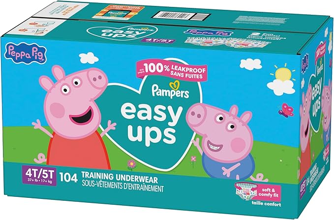Pampers Training Pants - Easy Ups Girls & Boys - Size 4T-5T, 104 Count, Peppa Pig Potty Underwear (Packaging May Vary)