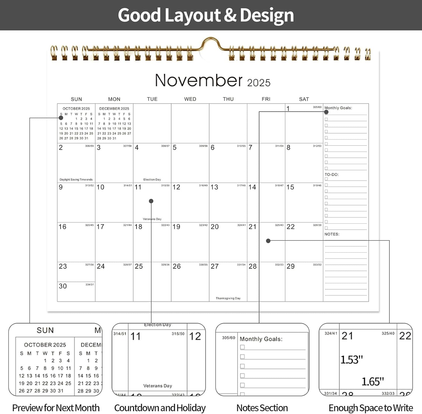 Calendar 2025-2027 22 Monthly Wall Calendar Runs from September 2025 until June 2027 Spiral Binding Hanging 11.5" x 14.7" Thick Paper with Julian Dates and Block for School Office（Simplicity）