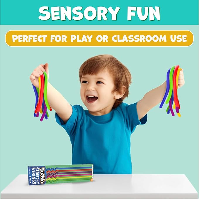 BUNMO Sensory Toys Stretchy Strings for Toddlers 3+ - Stimulating & Addictive Fidget Toys for Kids - Hours of Fun for Kids - Non-Mouthable Toy 3+ - Glow 6 Pack