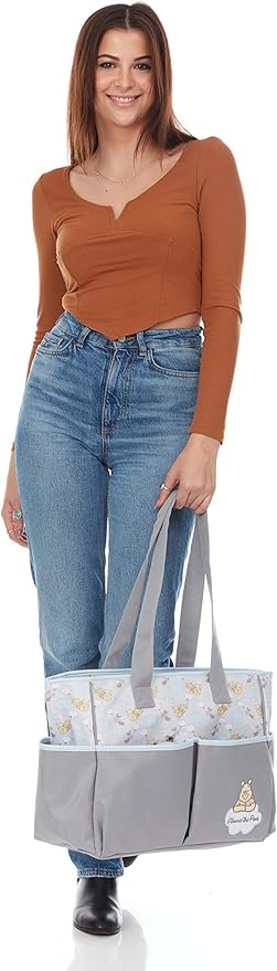 Disney Cudlie Diaper Tote Bag for Moms | Large Spacious Travel Diaper Tote for Baby Boy and Girl | 17-Inches Wide Multi-Functional Baby Bag with Cute Patterns