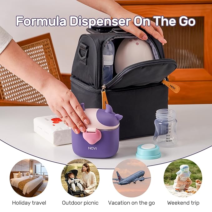 NCVI Baby Formula Dispenser On The Go, Formula Container To Go, Formula Holder for Travel, Outdoor Picnic with Baby Infant, Portable Container for Milk Powder, Snacks, Candy, Fruits (Purple)