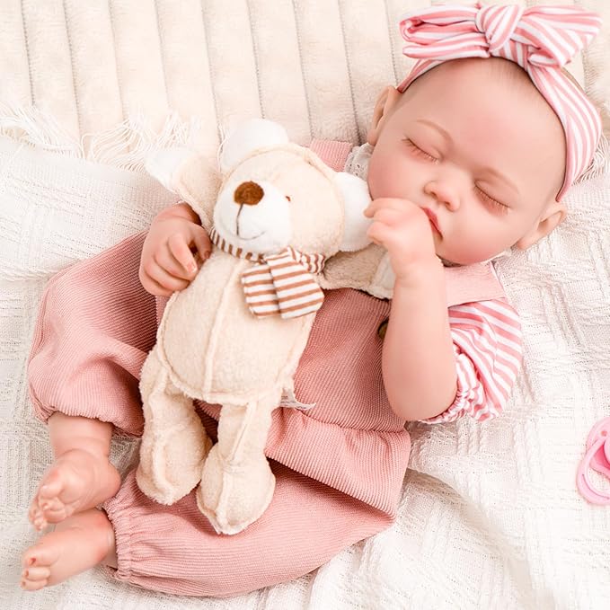 Jirachi Lifelike Reborn Baby Dolls Girl, 18-inch Full Vinyl Body Sleeping Newborn Real Baby Doll Adorable Pink Realistic Baby Dolls with Feeding Kit Gift for Kids Age 3+