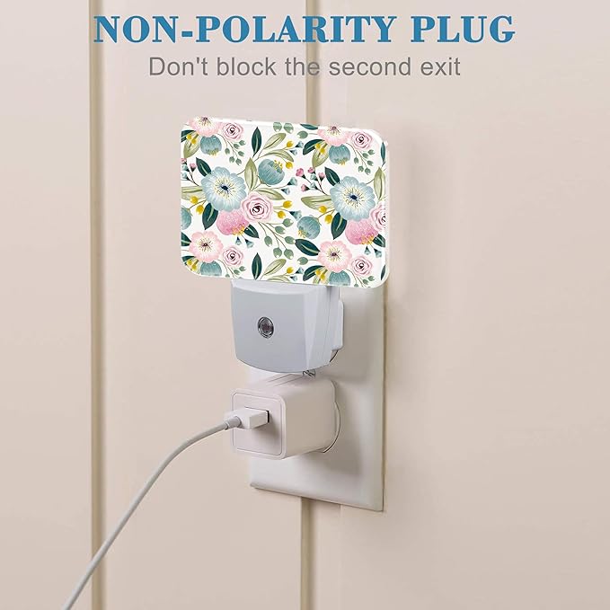 Sweet Colors Flowers Night Light Plug into Wall, Lovely Floral Night Light with Dusk to Dawn Sensor for Kid Girls Boys Women Men Room, Hallway, Kitchen, Bathroom, Stairs Decor