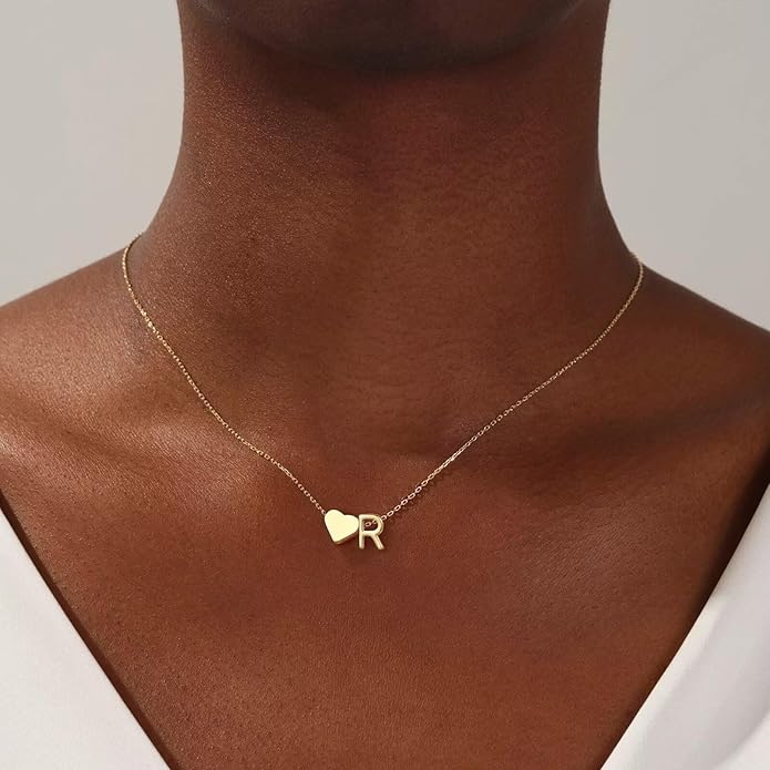 Turandoss Heart Initial Necklace for Women Teen Girls - 18K Gold Plated Letter A-Z Pendant Necklace Dainty Heart Necklaces Tiny Initial Necklaces Birthday Gifts for Women Jewelry