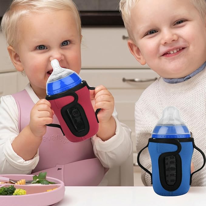 Beautyflier Glass Baby Bottle Sleeve Covers for 9oz Nature Baby Bottles with Dual Handle, 3.8mm Thicken Heat and Cold Retention Baby Bottle Sleeve (Red+Blue)