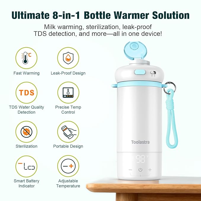 Portable Bottle Warmer for Baby on The Go, 16.91oz 100% Faster Heating & Precise Temperature Control, Leak-Proof Design, Child Safety Lock, Ideal for Travel, Formula & Breast Milk Warmer