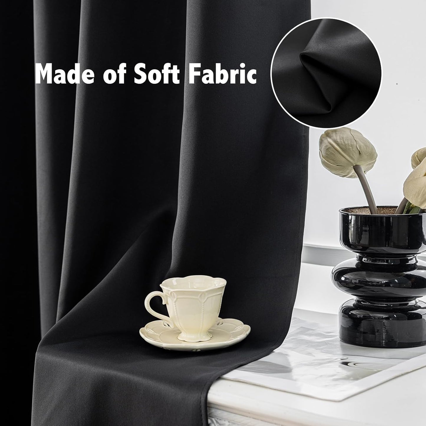 Anytime 100% Blackout Curtain Set, Thermal Insulated & Energy Efficiency Window Draperies for Guest Room, Full Shading Panels for Shift Worker and Light Sleepers（Black, 2 Panels, 42W x 45L）