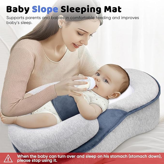 Baby Wedge Pillow for Newborn, Baby Lounger Pillow, Acid Reflux Breastfeeding Pillow for Reducing Spit-Up, with Safety Strap