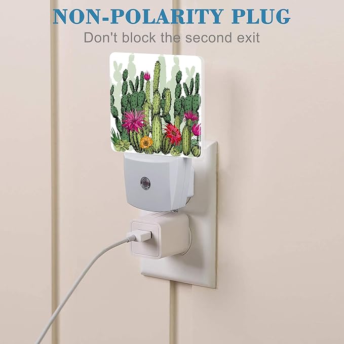 Green Succulents and Cactus Plants Night Light Plug into Wall with Dusk to Dawn Sensor Cute Nightlight for Kid Girls Boys Women Men Room Decor, Hallway, Kitchen, Bathroom, Nursery, Stairs