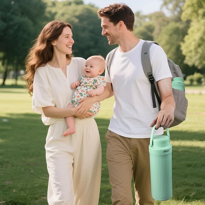 Portable-Breast-Milk-Cooler for Outdoor, Life Saver with 360° Total Cooling for 24 Hours, Larger Capacity Travel Breastmilk Chiller with 2pcs Baby Bottles for Breastmilk Storage, Green