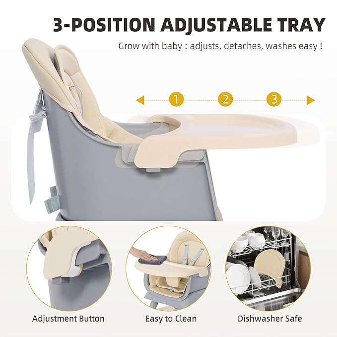 8 in 1 Baby Highchair, Convertible High Chair for Babies and Toddlers, Booster Seat w/5-Point Safety Belt, Toddler Building Block Table, Dishwasher Safe Tray, No Tool Install, Coffee