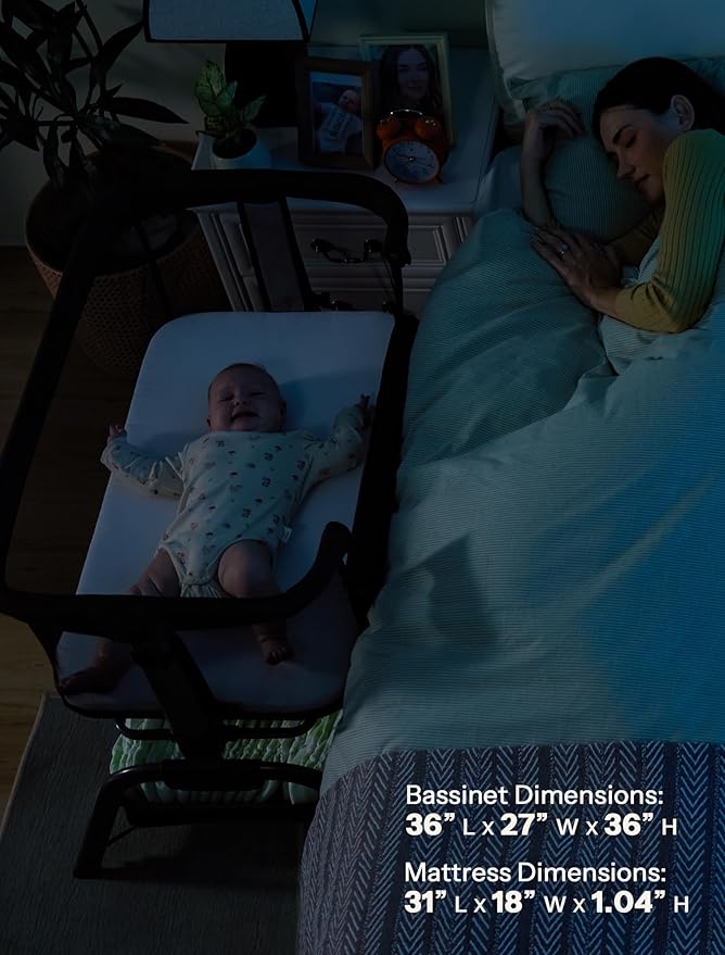 HARPPA Cuddly Bassinet, 2 in 1 Baby Bassinet with Breathable Mesh and Mattress, 6 Height Adjustable, Bedside Sleeper with Anchor Strap, Storage Basket and Wheels