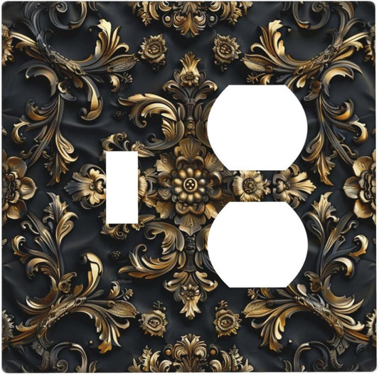 Decorative Outlet Covers Rococo Vintage Black Golden Leaf Morris Vine 2 Gang Wall Plate Cover Single Toggle Duplex Combo Two Switch Light Switch Cover Plate Jumbo Dual GFCI Faceplate