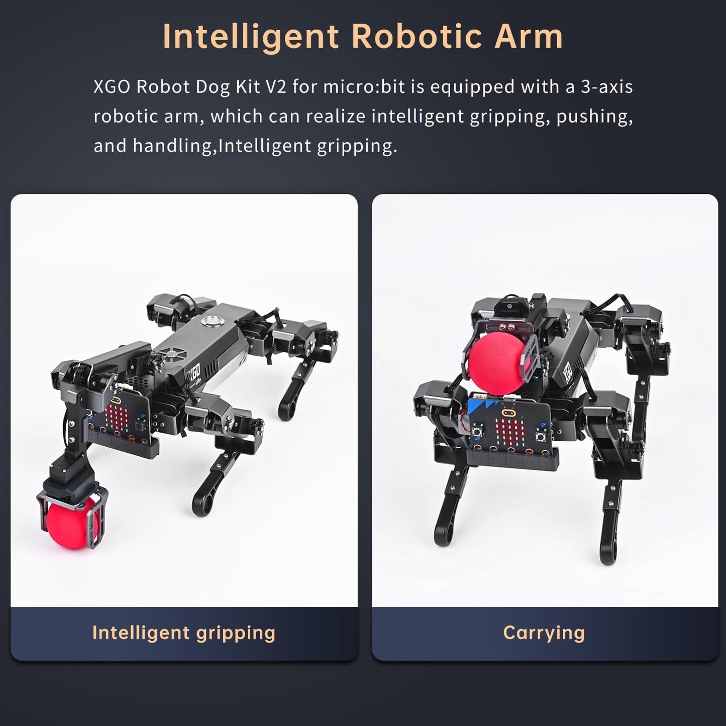 ELECFREAKS microbit Robotic Dog Xgo V2 Kit, 15 Movable Joint DIY Programmable Full Metal Bionic Robot Kit, STEM Educational Project for Open Source Hardware(Without Micro:bit)