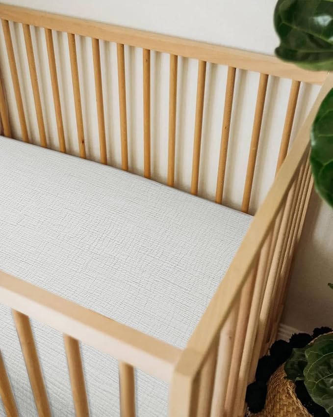 Mini Crib Sheets for Baby, Fitted Pack N Play Mattress and Mini Cribs 24" x 38", Neutral Muslin Cotton Mini Crib Mattress Sheet with Boho Style, Soft and Breathable Comfort (White)