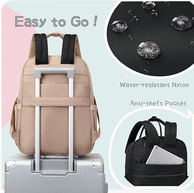 18 Pockets Large Diaper Bag Backpack with Waterproof Pockets and Stroller Buckle, Convertible Baby Bag (Mocha Mousse, Large)