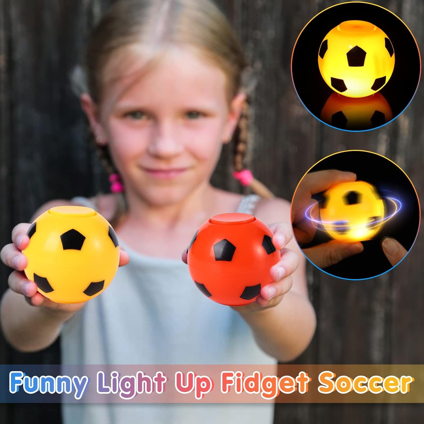 12PCS Party Favors Soccer Stress Ball Fidget Toys for Kids Soccer Ball Fidget Spinners Goodie Bag Stuffers for Kids Light Up Football Birthday Party Favors Return Gifts for Classroom Prize