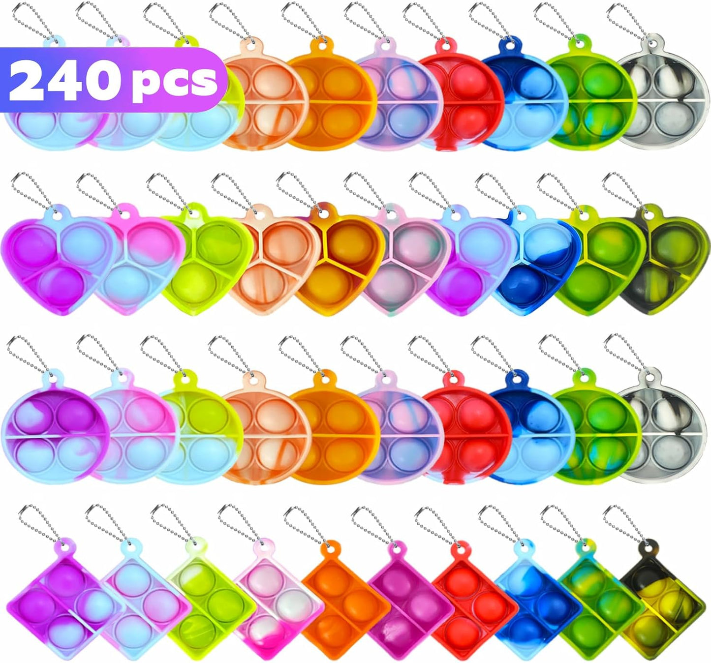 240Pcs Random Pop Fidget Toys Its Party Favors,Mini Pop Keychain It Fidget Toy Bulk Stress Toys Classroom Prizes Pop Fidget Keychain Stocking Stuffers Birthday Carnival Treasure Reliever Anti-Anxiety