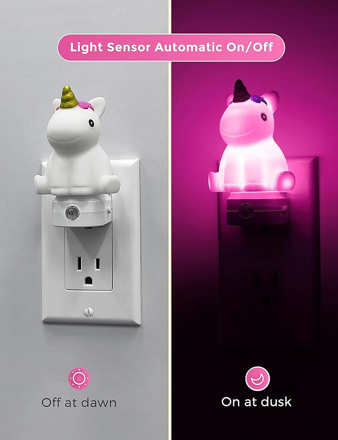 L LOHAS LED Plug-in Night Light for Kids, Cute Color Changing LED Night Light with Dusk to Dawn Sensor, Christmas, Birthday Gift Nightlight for Girls & Kids, Room Decor