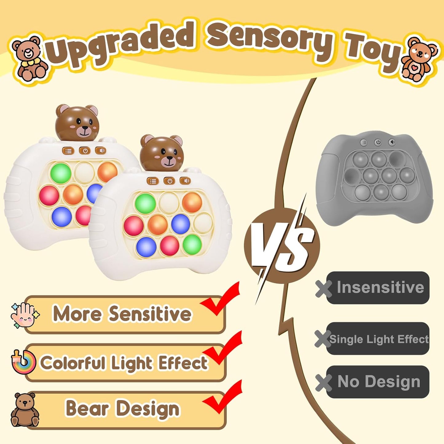 Pop Fidgets Kids Games Toys: 2 Pack Colorful Light Up Fast Push Bubble Handheld Game Sensory Toys for 6 7 8-12 Year Old Boy Girl Birthday Gift for 3-12 Year Old Girls Boys